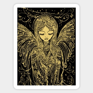 Sad Angel Line Art - Neo Folk Boho Style Magnet